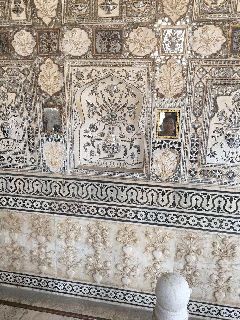 Intricate mirror and floral inlay at Sheesh Mahal